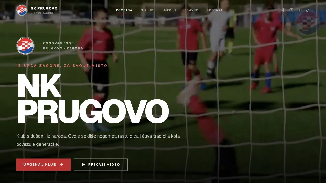 NK Prugovo website homepage with the club crest and football imagery